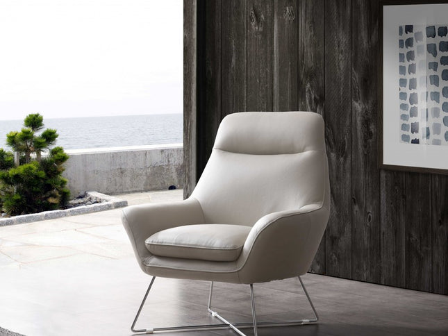 33" Light Gray and Silver Italian Leather Tufted Arm Chair