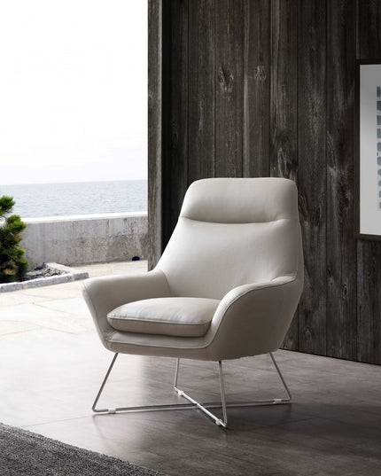 33" Light Gray and Silver Italian Leather Tufted Arm Chair