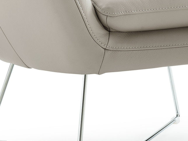 33" Light Gray and Silver Italian Leather Tufted Arm Chair