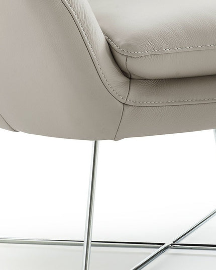 33" Light Gray and Silver Italian Leather Tufted Arm Chair