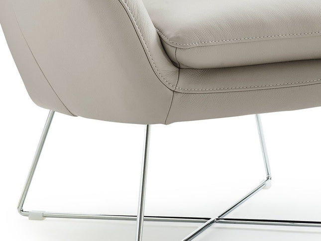 33" Light Gray and Silver Italian Leather Tufted Arm Chair