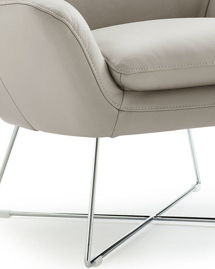 33" Light Gray and Silver Italian Leather Tufted Arm Chair