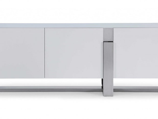 91" White Glass Frame Console Table