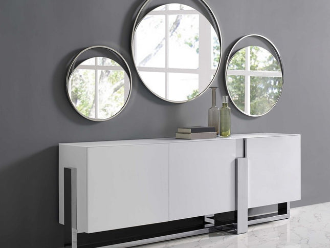 91" White Glass Frame Console Table