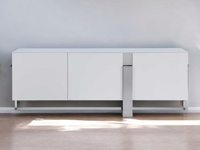 91" White Glass Frame Console Table