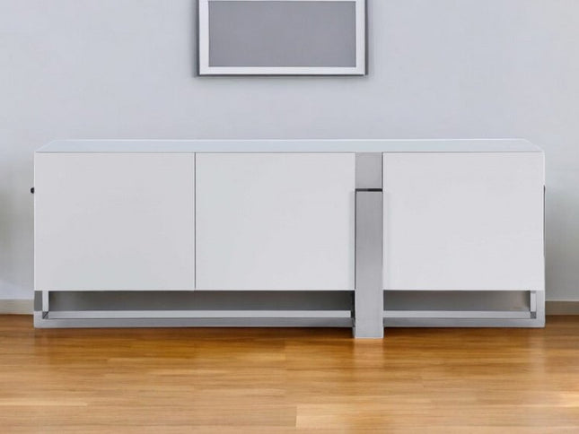 91" White Glass Frame Console Table