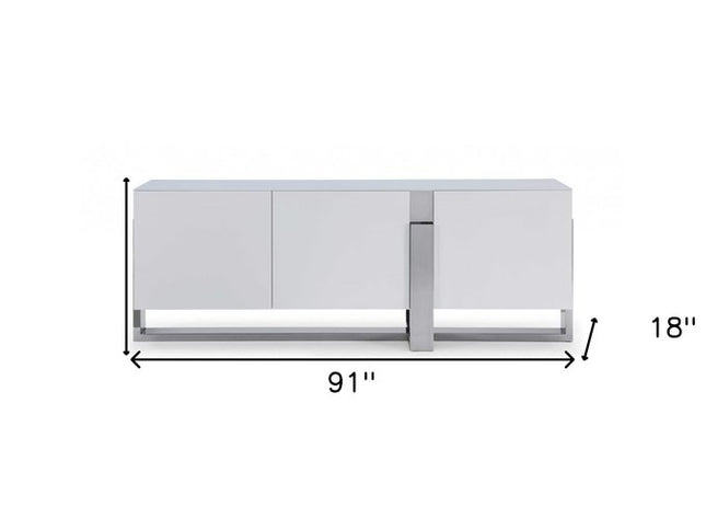 91" White Glass Frame Console Table