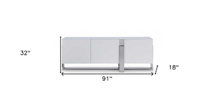 91" White Glass Frame Console Table