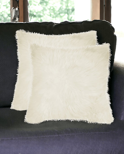 Set of Two 18" Natural Sheepskin Throw Pillows