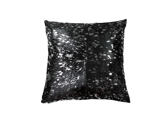 Set of Two 18" Black and Silver Cowhide Throw Pillow