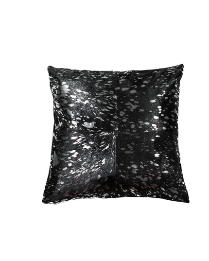 Set of Two 18" Black and Silver Cowhide Throw Pillow