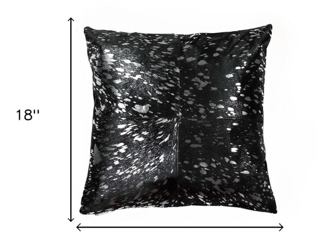 Set of Two 18" Black and Silver Cowhide Throw Pillow