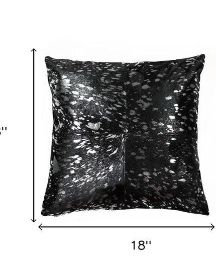Set of Two 18" Black and Silver Cowhide Throw Pillow