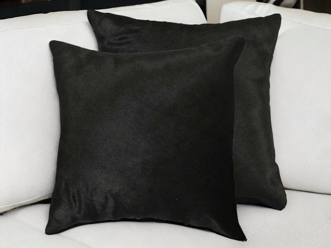 Set of Two 18" Black Cowhide Throw Pillows