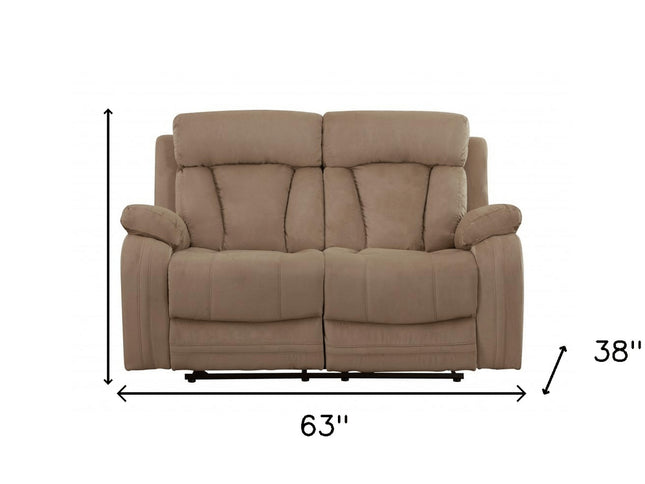 63" Beige Leather Match Recliner