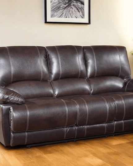 89" Brown Microfiber Reclining Sofa With Black Legs
