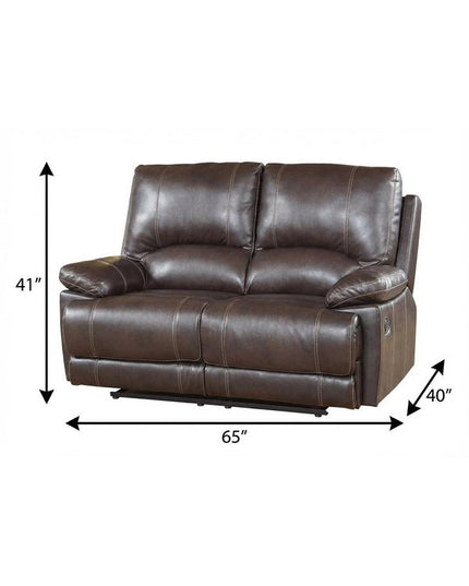 65" Brown Faux Leather Manual Reclining Love Seat