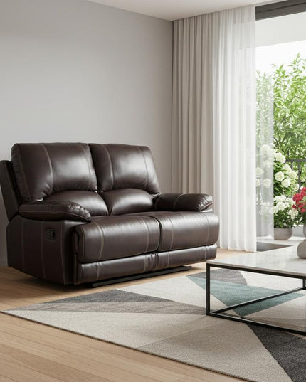 65" Brown Faux Leather Manual Reclining Love Seat