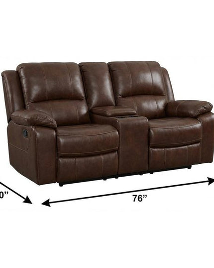 76" Brown Faux Leather Manual Reclining Love Seat With Storage