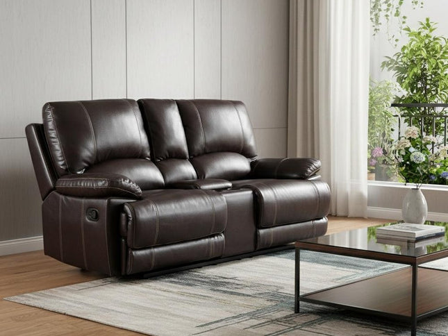 76" Brown Faux Leather Manual Reclining Love Seat With Storage