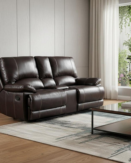 76" Brown Faux Leather Manual Reclining Love Seat With Storage