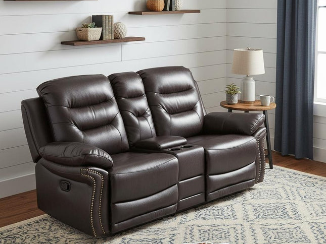 75" Brown Faux Leather Manual Reclining Love Seat With Storage