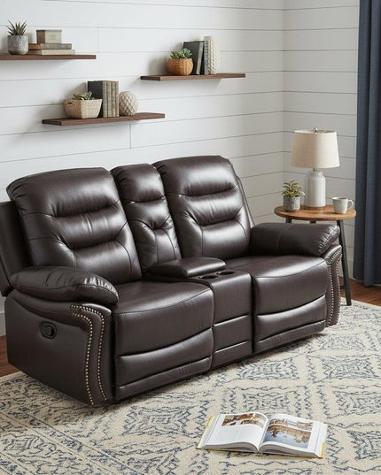 75" Brown Faux Leather Manual Reclining Love Seat With Storage