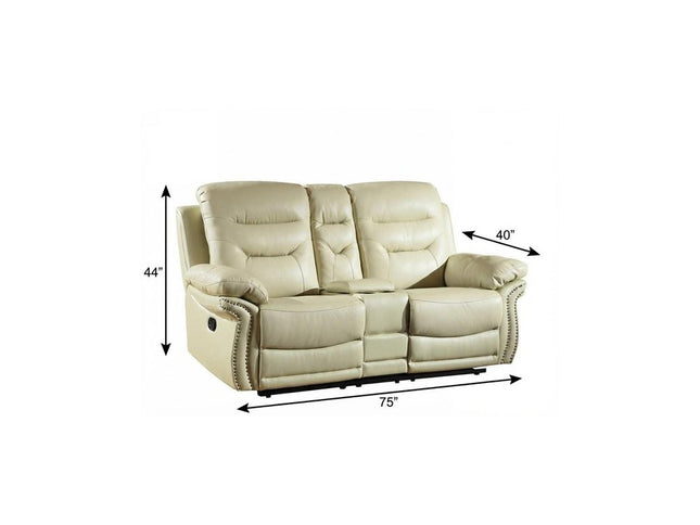 75" Beige Faux Leather Manual Reclining Love Seat With Storage