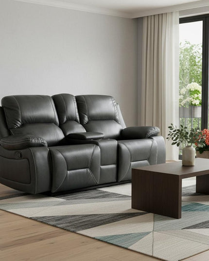 77" Gray Faux Leather Manual Reclining Love Seat With Storage