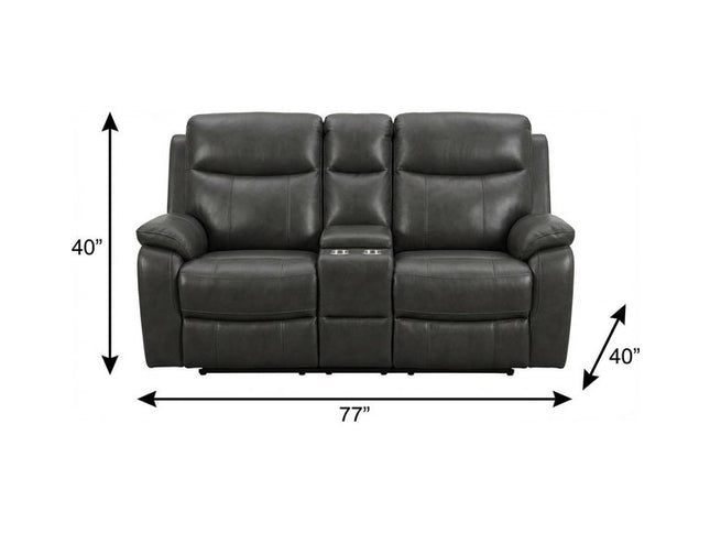 77" Gray Faux Leather Manual Reclining Love Seat With Storage