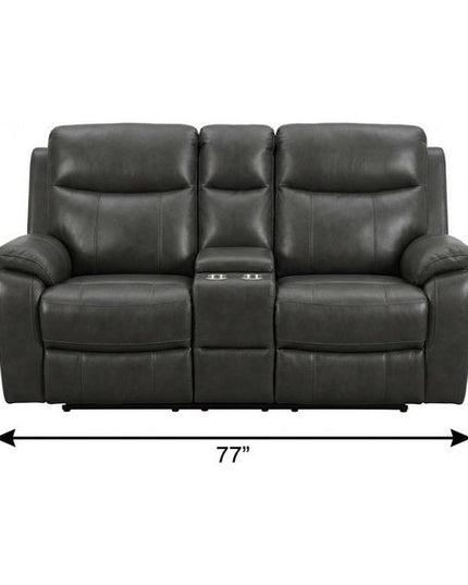 77" Gray Faux Leather Manual Reclining Love Seat With Storage