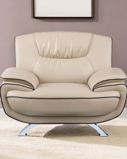 47" Beige And Silver Leather Match Club Chair