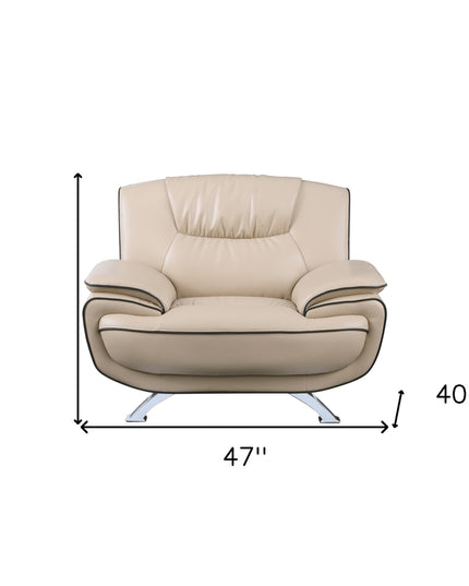 47" Beige And Silver Leather Match Club Chair