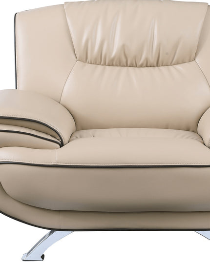 47" Beige And Silver Leather Match Club Chair