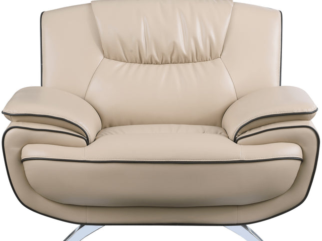 47" Beige And Silver Leather Match Club Chair