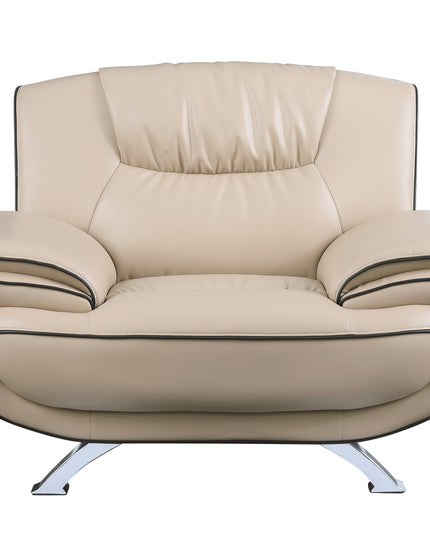 47" Beige And Silver Leather Match Club Chair