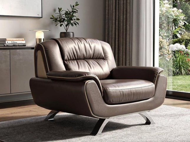 47" Brown And Silver Leather Match Club Chair