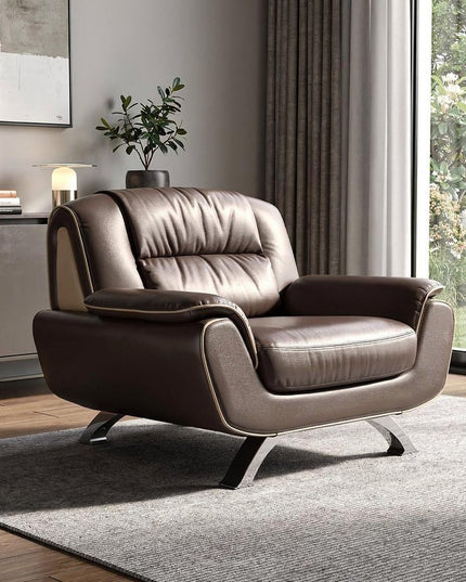 47" Brown And Silver Leather Match Club Chair