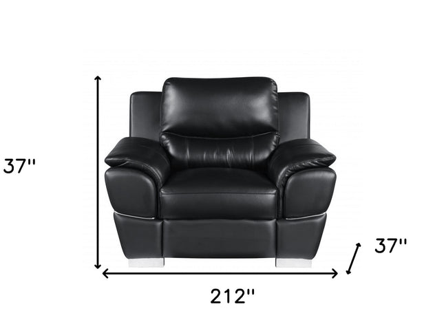 Three Piece Indoor Black Genuine Leather Six Person Seating Set