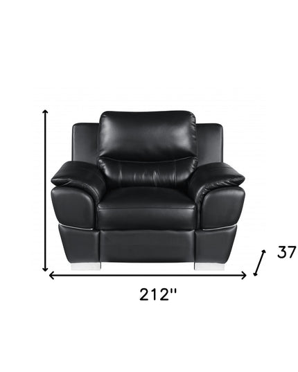 Three Piece Indoor Black Genuine Leather Six Person Seating Set