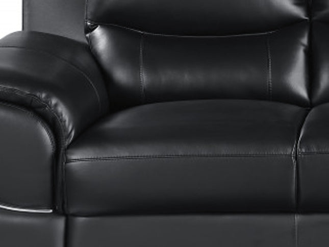 85" Black Leather Sofa With Silver Legs