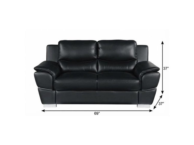 69" Black And Silver Faux Leather Love Seat