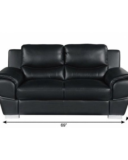 69" Black And Silver Faux Leather Love Seat