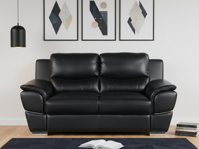 69" Black And Silver Faux Leather Love Seat