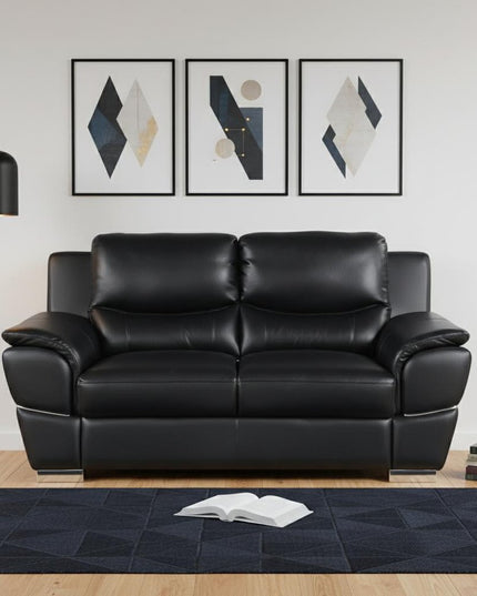 69" Black And Silver Faux Leather Love Seat