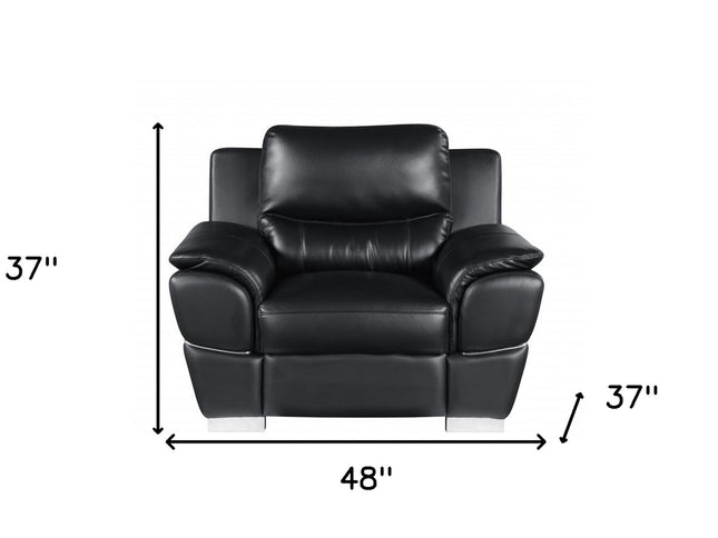 48" Black And Silver Leather Match Club Chair