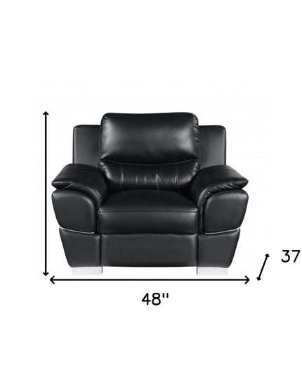 48" Black And Silver Leather Match Club Chair