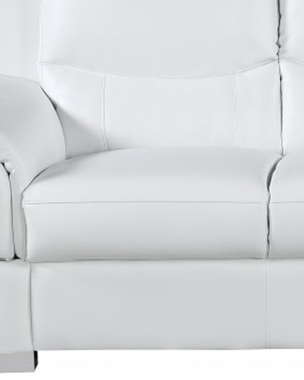 85" White Leather Sofa With Silver Legs