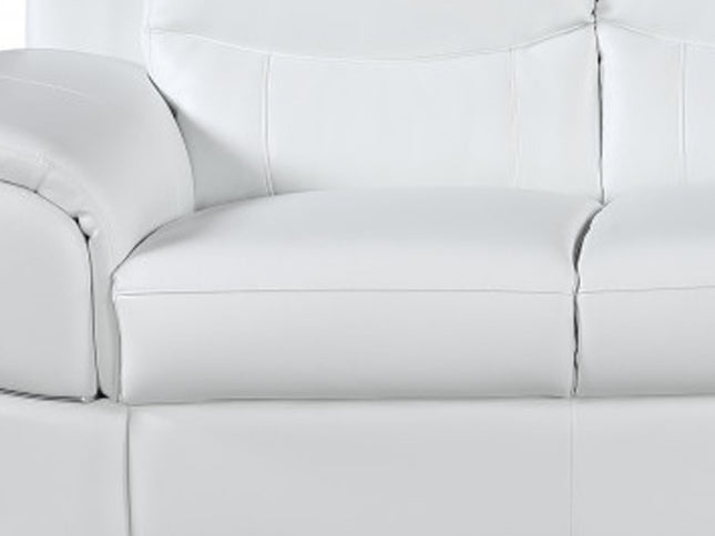 85" White Leather Sofa With Silver Legs