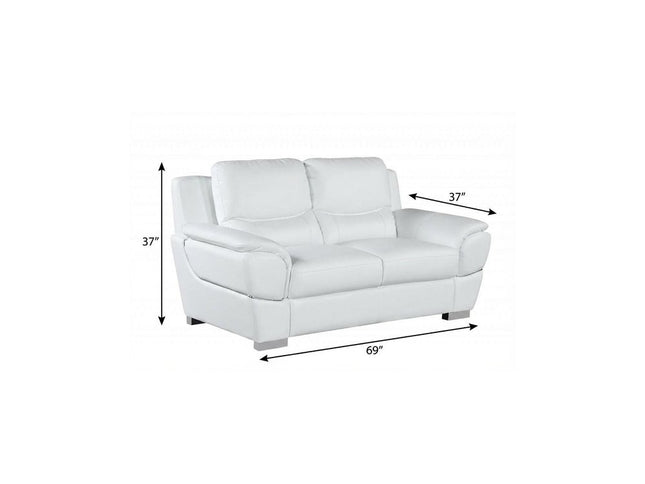 69" White And Silver Faux Leather Love Seat